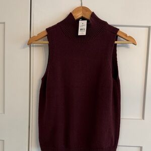 LOFT Women's Dark Red Sleeveless Turtleneck Sweater